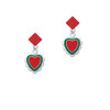 Red & Green Heart with White Ruffles Red Crystal Diamond-Shape Earrings