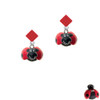 Resin Red & Black Ladybug Sweetie Red Crystal Diamond-Shape Earrings
