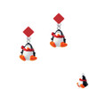 Resin Penguin with Red Scarf Red Crystal Diamond-Shape Earrings