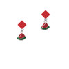Mini Enamel Watermelon Slice Red Crystal Diamond-Shape Earrings