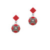 Red Enamel Fire Department Medallion Red Crystal Diamond-Shape Earrings