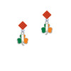 2-D Irish Flag Shamrock Orange Crystal Diamond-Shape Earrings