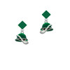 Derby Hat with Pipe Green Crystal Diamond-Shape Earrings