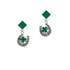 Good Luck Horseshoe with Green Four Leaf Clover Green Crystal Diamond-Shape Earrings