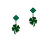 Two Sided Green Enamel Lucky Four Leaf Clover Green Crystal Diamond-Shape Earrings