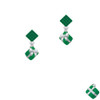 Small 3-D Green Present with Bow Green Crystal Diamond-Shape Earrings