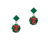 Enamel Wreath with Bow Green Crystal Diamond-Shape Earrings