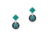 Teal Paw on Black Disc Teal Crystal Diamond-Shape Earrings