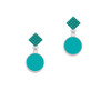 Small Teal Enamel Disc Teal Crystal Diamond-Shape Earrings