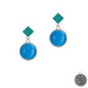 Round - Imitation Cat's Eye - Dark Teal - Teal Crystal Diamond-Shape Earrings