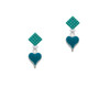 Small Long Dark Teal Heart Teal Crystal Diamond-Shape Earrings
