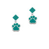 Large Teal Paw Teal Crystal Diamond-Shape Earrings