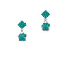 Small Teal Paw Teal Crystal Diamond-Shape Earrings
