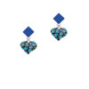 Hot Blue Cheetah Print Heart Blue Crystal Diamond-Shape Earrings