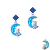 Large Blue Owl on Hot Blue Moon Blue Crystal Diamond-Shape Earrings