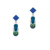 Tropical Blue Flip Flop with Palm Tree Blue Crystal Diamond-Shape Earrings