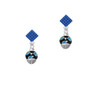 Wide Hot Blue Cheetah Print Band Spinner Blue Crystal Diamond-Shape Earrings