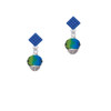 12mm Faceted Hot Blue Glass Spinner Blue Crystal Diamond-Shape Earrings