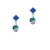 Wide Hot Blue Zebra Print Band Spinner Blue Crystal Diamond-Shape Earrings