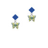 Small Lime Green & Blue Butterfly Blue Crystal Diamond-Shape Earrings