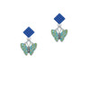 Lime Green & Blue Butterfly Blue Crystal Diamond-Shape Earrings