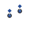 Navy Blue Paw on Black Disc Blue Crystal Diamond-Shape Earrings