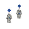 Hamsa Hand with Blue Crystal Blue Crystal Diamond-Shape Earrings