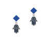 Blue Hamsa Hand with Star of David Blue Crystal Diamond-Shape Earrings