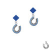 Beaded Blue Crystal Horseshoe with Good Luck Blue Crystal Diamond-Shape Earrings