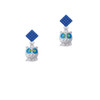 Owl with Hot Blue & Lime Green Crystal Eyes Blue Crystal Diamond-Shape Earrings