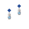 3-D Light Blue & AB Crystal Owl Blue Crystal Diamond-Shape Earrings