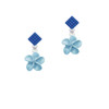 Blue Plumeria Flower Blue Crystal Diamond-Shape Earrings