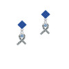 Scroll Ribbon with Light Blue Crystal Blue Crystal Diamond-Shape Earrings