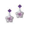 Pink & Purple Butterfly on Large Flower Purple Crystal Diamond-Shape Earrings
