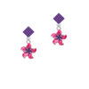 Hot Pink and Purple Plumeria Flower Purple Crystal Diamond-Shape Earrings