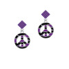 Large Purple Tiger Print Peace Sign Purple Crystal Diamond-Shape Earrings