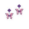 Large Hot Pink & Purple Butterfly Purple Crystal Diamond-Shape Earrings