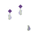 Translucent Purple & Lime Green Flying Butterfly Purple Crystal Diamond-Shape Earrings