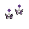 Large Purple Butterfly with 6 AB Crystals Purple Crystal Diamond-Shape Earrings