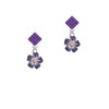 Purple and White African Violet Flower with Pink Crystal Purple Crystal Diamond-Shape Earrings