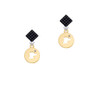 Gold Tone Dog Head Silhouette Black Crystal Diamond-Shape Earrings