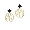 Gold Tone Tree of Life in Circle Black Crystal Diamond-Shape Earrings