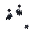 Resin Black Bull Terrier Dog Black Crystal Diamond-Shape Earrings