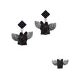 Black Flying Pig with Wings Black Crystal Diamond-Shape Earrings