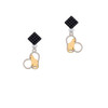 Two Tone Cat Silhouette Heart Black Crystal Diamond-Shape Earrings