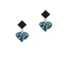 Hot Blue Cheetah Print Heart Black Crystal Diamond-Shape Earrings