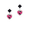 Hot Pink Zebra Print Heart Black Crystal Diamond-Shape Earrings