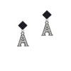 Crystal Black Initial - A - Beaded Border - Black Crystal Diamond-Shape Earrings