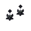 Resin Bat Buddy Black Crystal Diamond-Shape Earrings