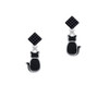 Large 2-D Black Cat Back Black Crystal Diamond-Shape Earrings